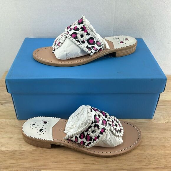 Jack Rogers Jacks Flat Sandals- Neon Pink Leopard- Size 5- NIB - Picture 1 of 5